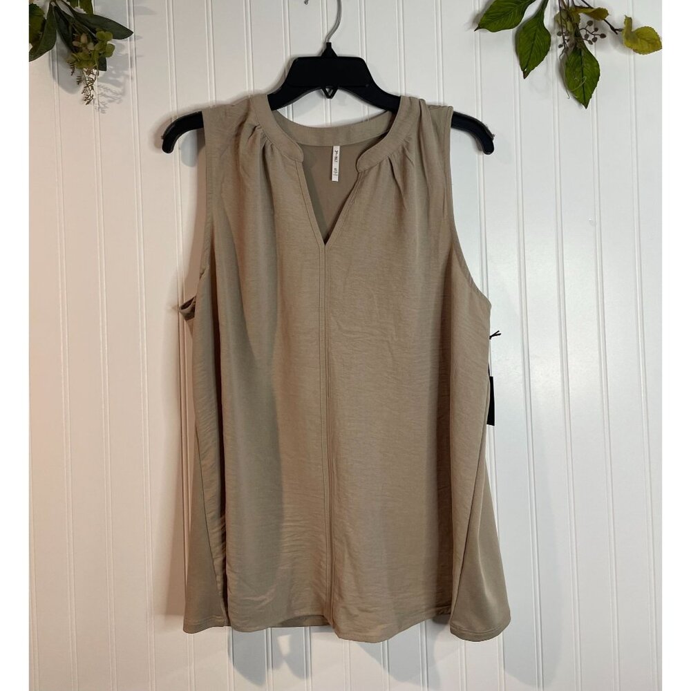 3RD+Malt Sleeveless Beige Blouse With V-Neck & Pleated Front Detail Size  XL
